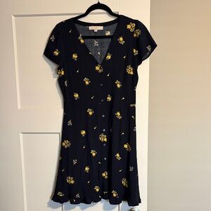 LOFT Navy Floral Midi Dress